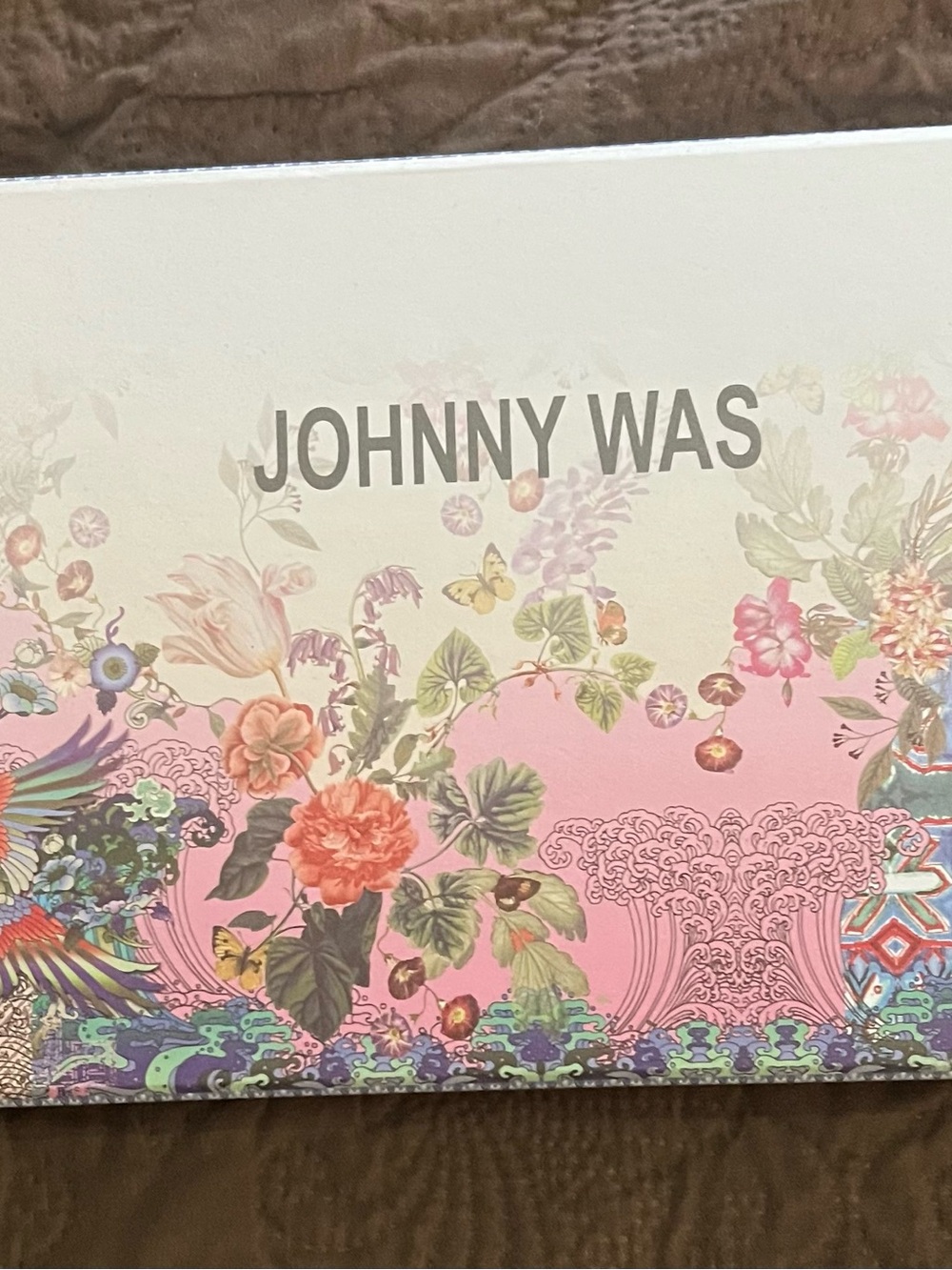 Johnny Was Pink Floral Scarf with Green and Coral Accents